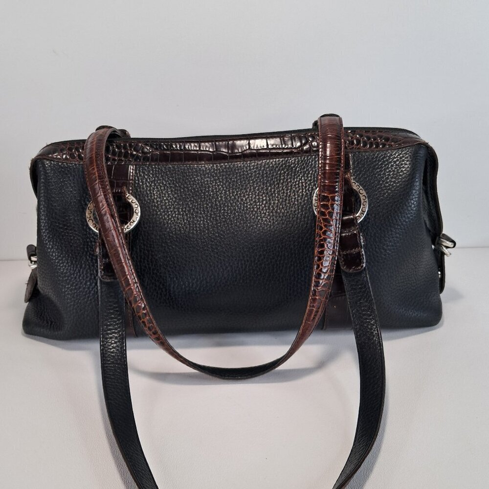Brighton Croc Embossed Pebble Leather Black and Brown Shoulder Bag Handbag